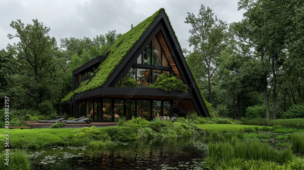 Modern A Frame House with Green Roof in Lush Forest Setting Modern A Frame House with Green Roof in Lush Forest Setting