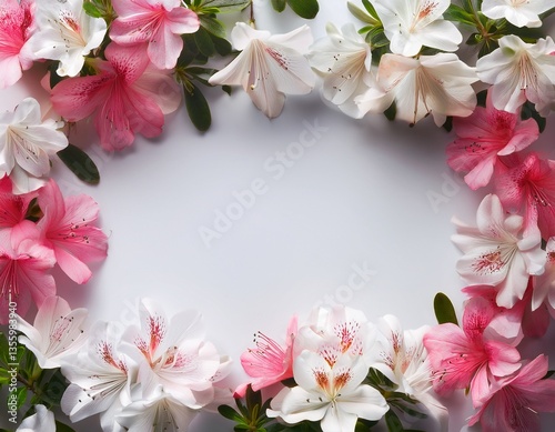 Wallpaper Mural 白色とピンク色のつつじの花のフレーム背景素材。白い背景。テキストスペースあり。AIで生成 Torontodigital.ca