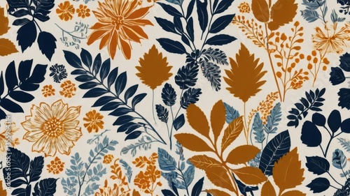 Fabric pattern with elegant flower and leaf silhouettes.
Stylish floral and foliage design for textile use.