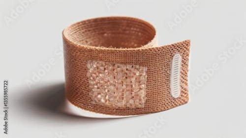Skin-colored bandaid bandage shown on a clear background.
Isolated medical bandage PNG with no background.