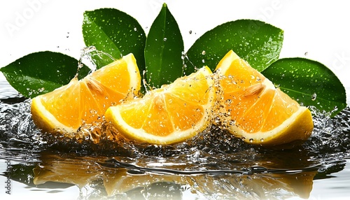 Citrus slices in water splash photo