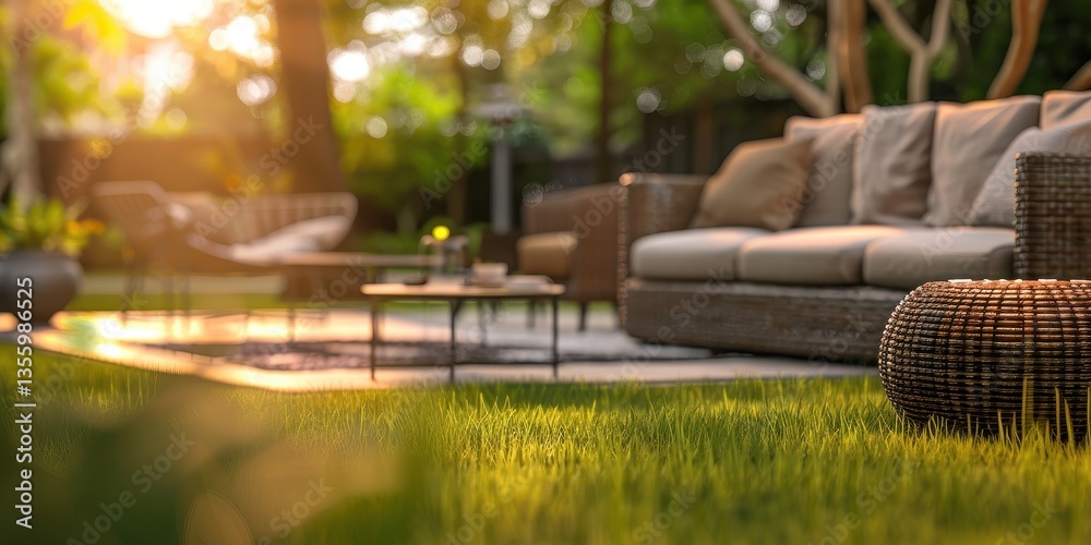 Serene Outdoor Patio Scene at Sunset
