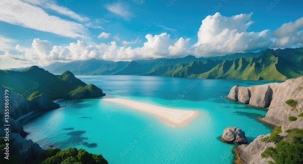 Fototapeta premium Aerial perspective of a renowned beach, recognized as one of the most stunning beaches.