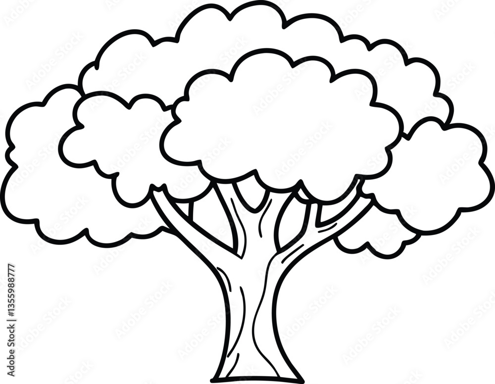 Cartoon tree outline coloring book page, Tree line art vector drawing illustration Cartoon tree outline coloring book page, Tree line art vector drawing illustration