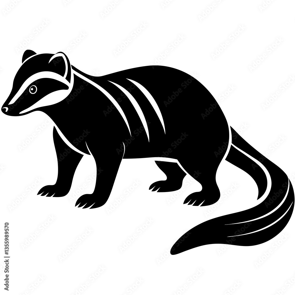 Fototapeta premium Coati Animal silhouette vector black outline, white background