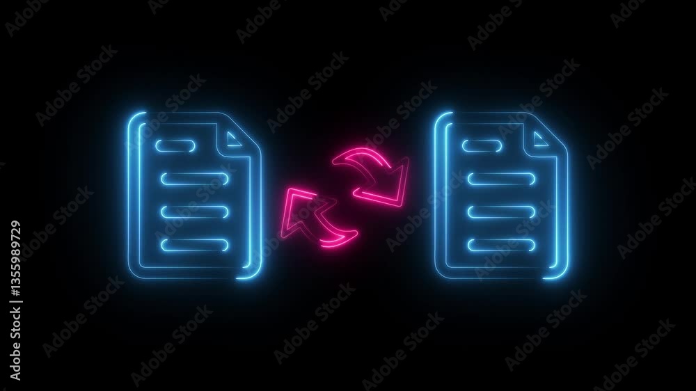 Glowing neon Documents file Share icon isolated , Documents forward icon animation . Glowing neon Documents file Share icon isolated , Documents forward icon animation .
