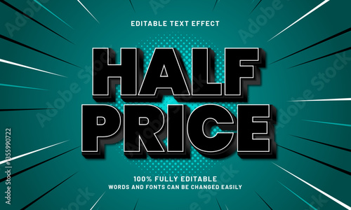 half price editable text effect with a sale and offer text style