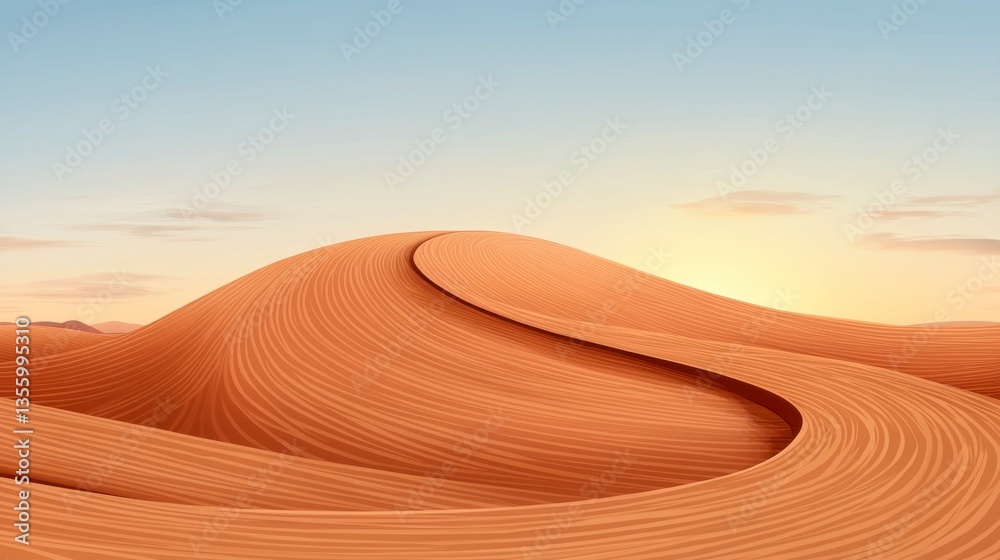 Naklejka premium Serene Sunset Over Orange Sand Dunes Desert Landscape