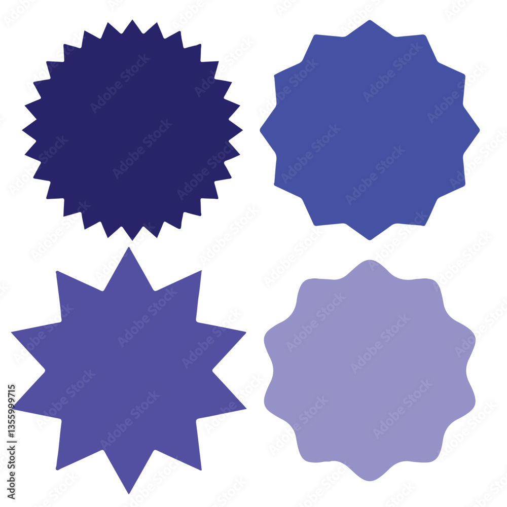 Set of blank multicolor star icons various shape isolated on white background. Vector illustration
