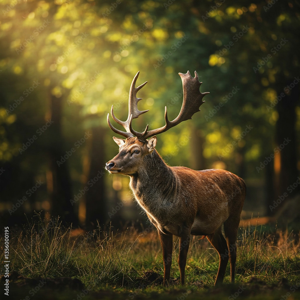 Fototapeta premium deer spotted in the forest in morning hours.