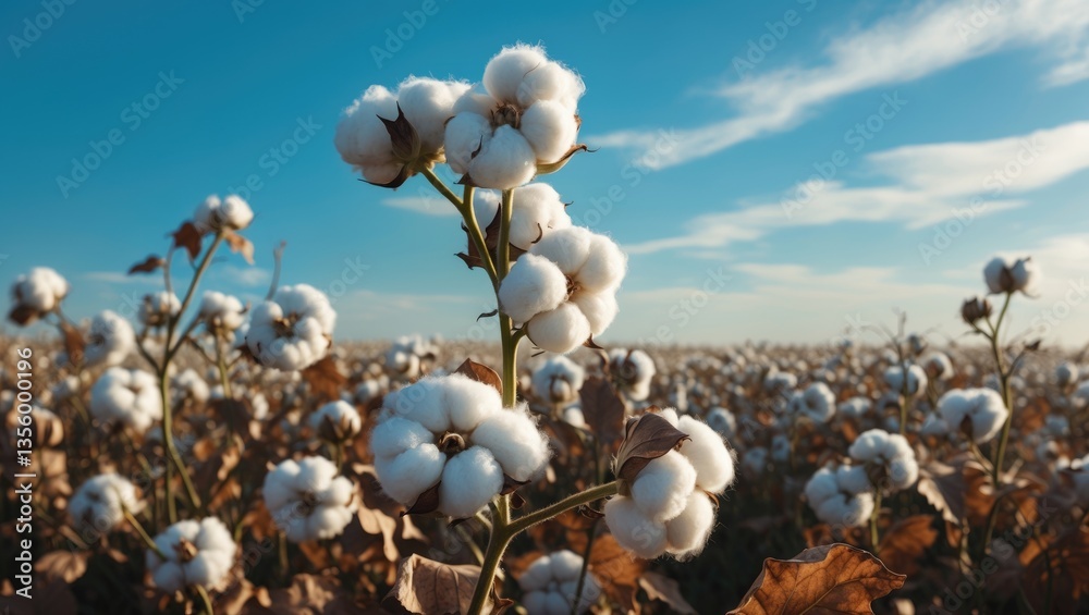 Branch of mature cotton on the cotton field Branch of mature cotton on the cotton field