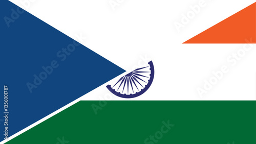 Split flag design combining the national flags of Czech Republic and India