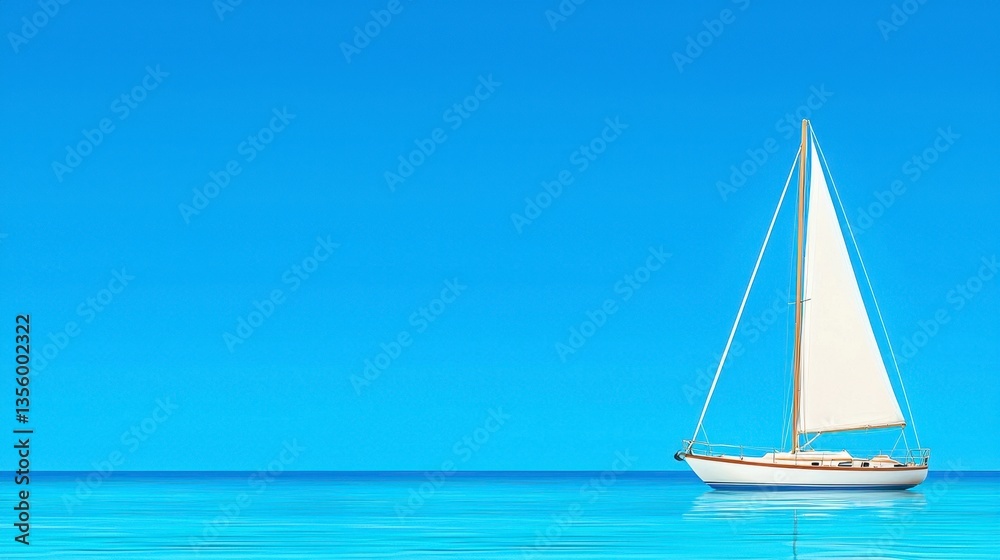 Obraz premium White Sailboat on a Calm Turquoise Ocean Under a Vibrant Blue Sky