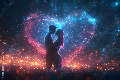 Wallpaper Mural Romantic image of couple embracing under a glowing heart. Perfect for Valentines Day cards posters or social media love themes. Torontodigital.ca