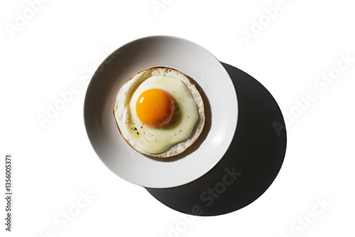 fried egg on plate, white background, isolated, no background