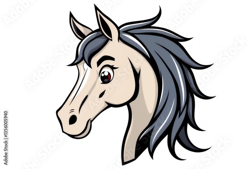 Cartoon Horse Head Illustration with Detailed Mane and Expressive Eyes