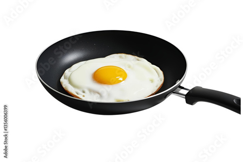 fried egg in pan, sunny side up, white background, isolated, no background