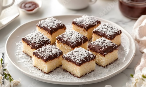 Wallpaper Mural  soft sponge cake squares dipped in rich chocolate and rolled in shredded coconut, Generative AI Torontodigital.ca