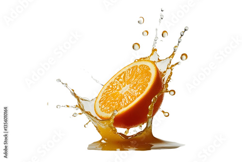 orange juice splash, orange half, white background, isolated, no background