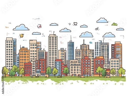 Cityscape Line Art Skyline Illustration.
