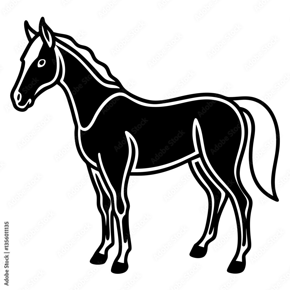 Obraz premium Even ting Horse silhouette vector black outline, white background