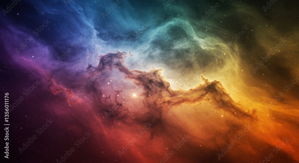 Fototapeta premium Multicolor Nebula with Fiery Orange Clouds