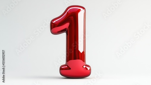  beautiful red number one isolated on white background