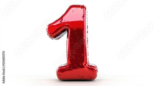  beautiful red number one isolated on white background
