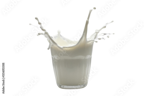 milk splash, glass, white background, isolated, no background