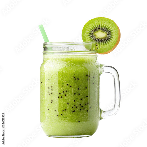 Kiwi juice served in a glass with handle, isolated on white background for a charming and rustic appearance. cutout png