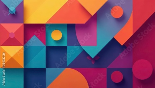 Abstract geometric shapes repeat in vibrant colors , texture, textile, pattern