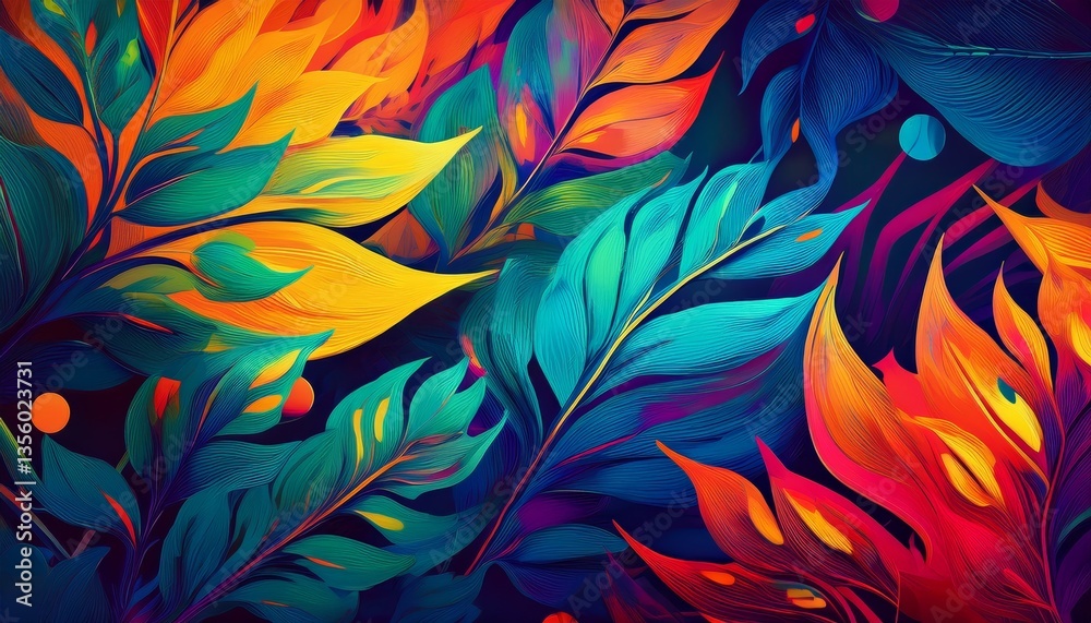 Hello Summer concept design with abstract illustrations on a background of exotic forest leaves Hello Summer concept design with abstract illustrations on a background of exotic forest leaves