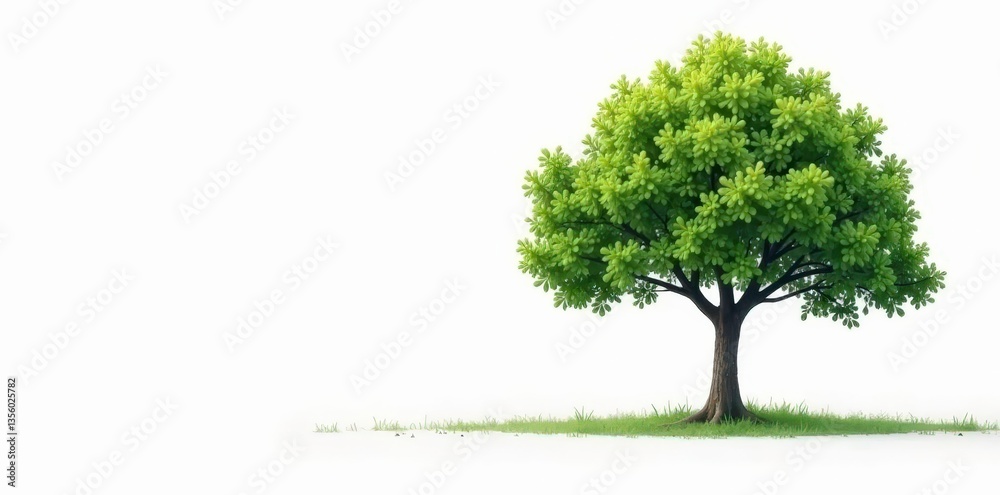 Obraz premium A single tree on a white background with a subtle gradient effect, tree, nature