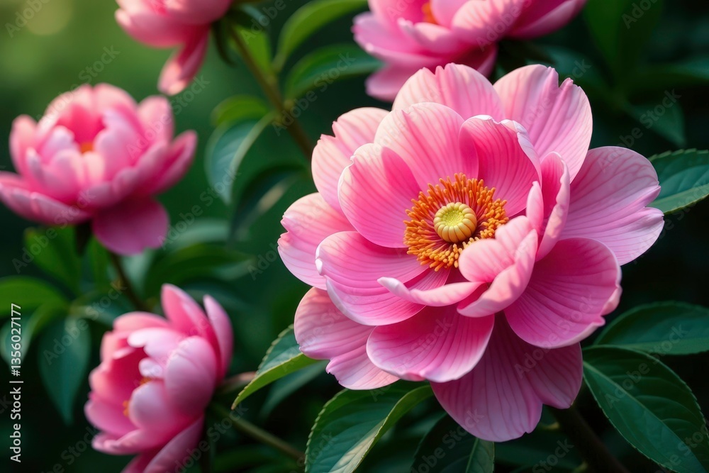 Bold, oversized blooming peonies, lush leaves , summer, blooming Bold, oversized blooming peonies, lush leaves , summer, blooming