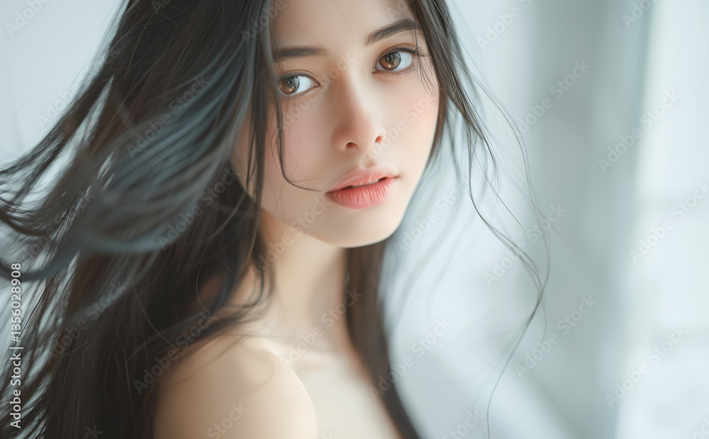 Fototapeta premium 髪の毛をふわりと靡かせる美しい女性 ビューティーイメージ