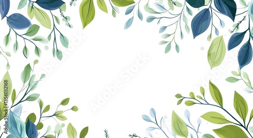 Image of a border made of green plants and leaves against a white background, suitable for greeting cards, packaging, business promotion, and backgrounds.