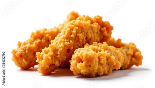 Crispy fried chicken pieces, isolated on white , white, stock photo, food photography