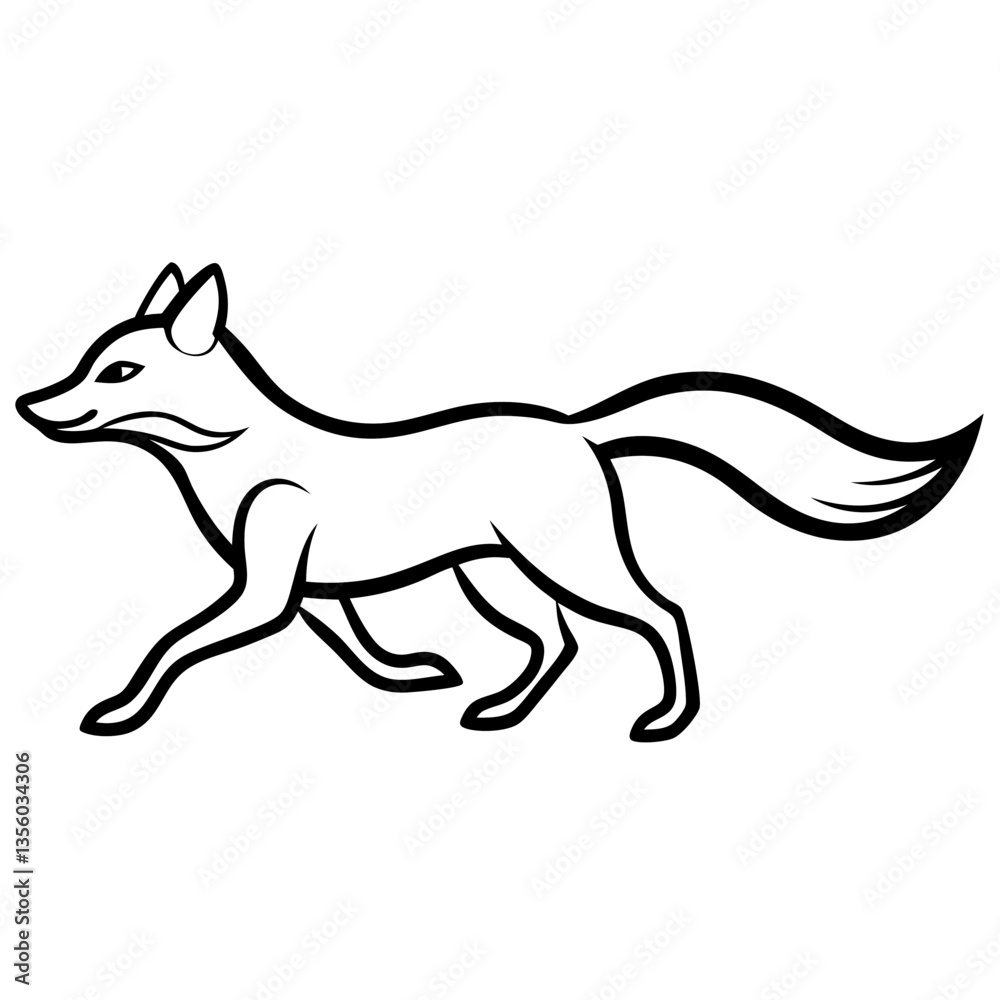 Fototapeta premium Running Fox silhouette vector black outline, white background