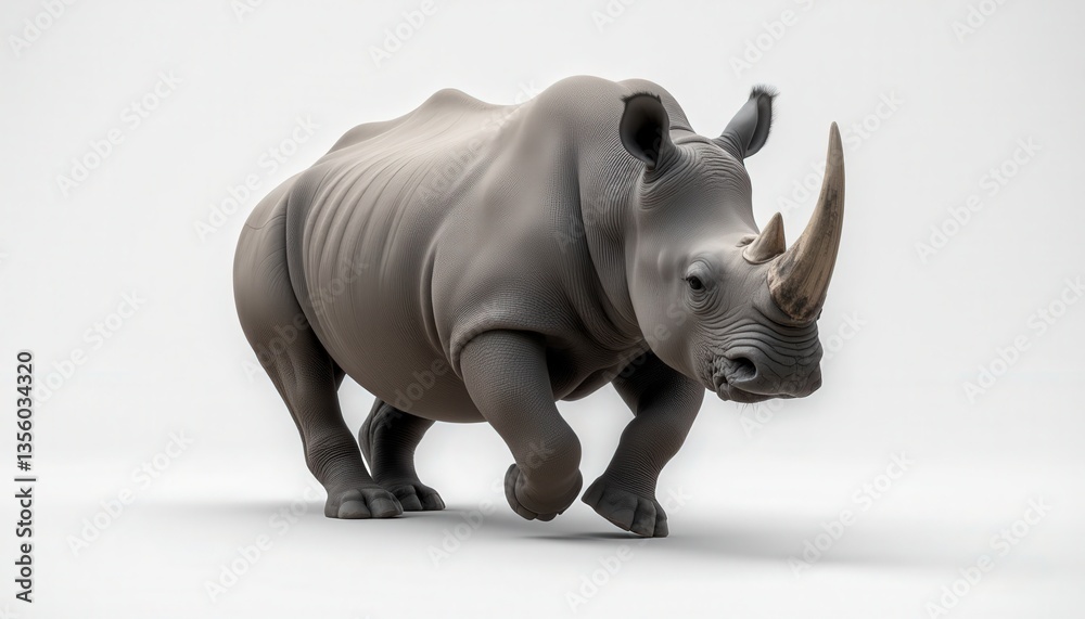 Fototapeta premium Rhinoceros walking confidently against a plain background 