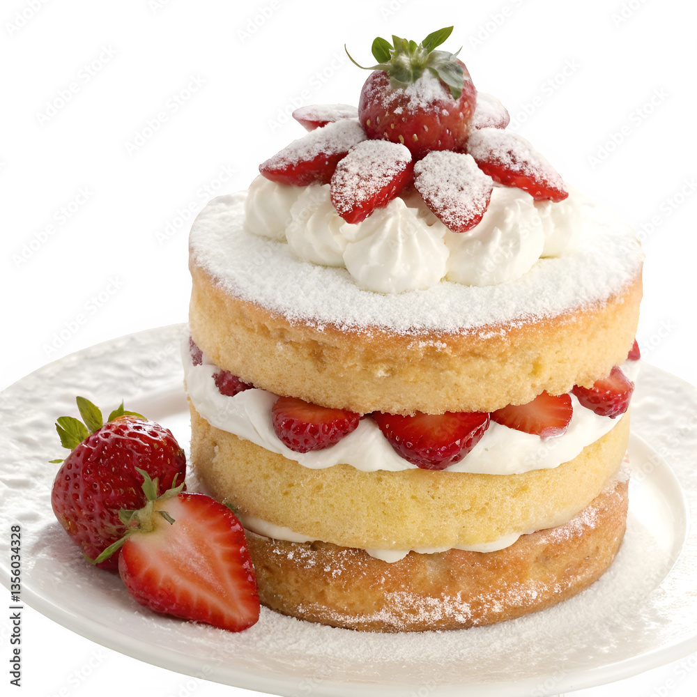 A beautifully layered strawberry shortcake with fluffy sponge cake, fresh strawberries, and luscious whipped cream. A beautifully layered strawberry shortcake with fluffy sponge cake, fresh strawberries, and luscious whipped cream.