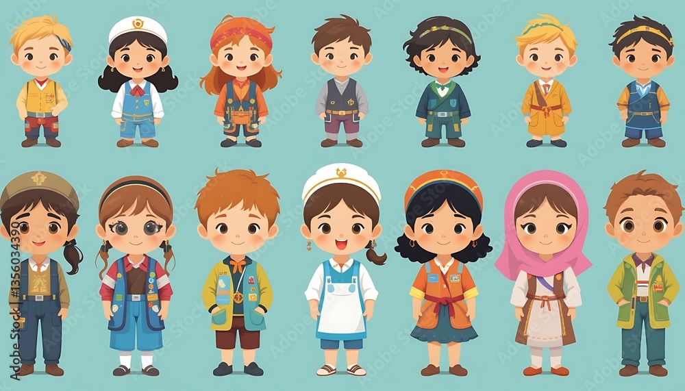 Diverse children dressed in different professions Diverse children dressed in different professions