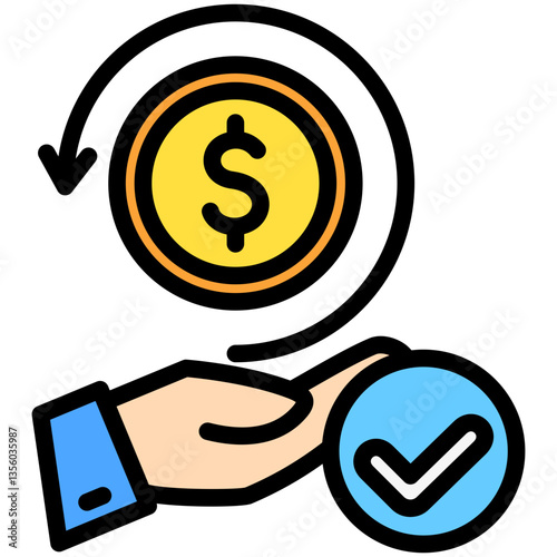 Cashback outline color icon, mini illustration. use for economy, business, finance, ecommerce, payment service UI, UX kit, app and web development, digital or print.