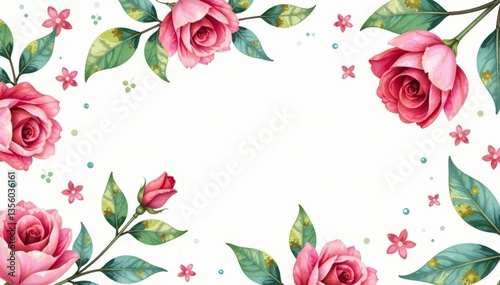 Delicate watercolor roses & leaves, repeating pattern, leaves, wallpaper, botanical