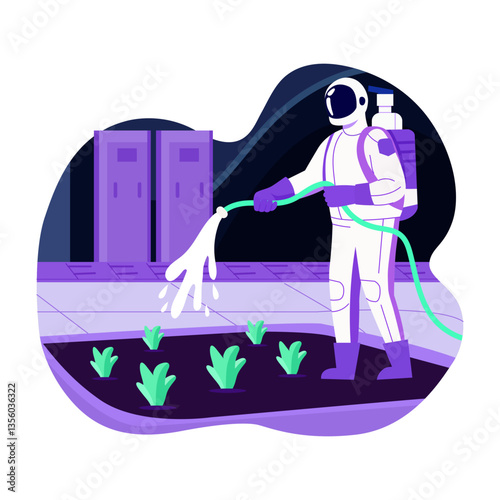 Flat style illustration showing space garden 