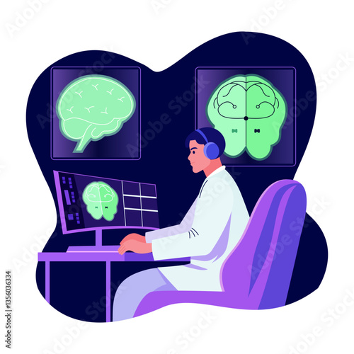 A flat style illustration of a brain scientist 