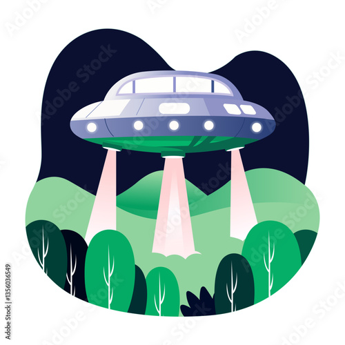 A flat style illustration of an alien ship 