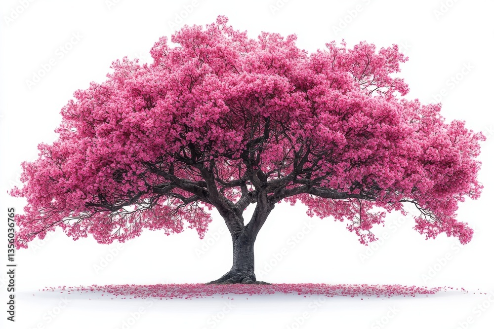 Fototapeta premium Blossoming cherry tree stands alone in a serene landscape during springtime