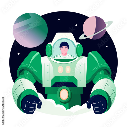 A flat style illustration of a space pilot wearing astronautic suit 
