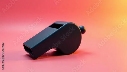 Black plastic whistle, simple design front view, sound effect, black and white