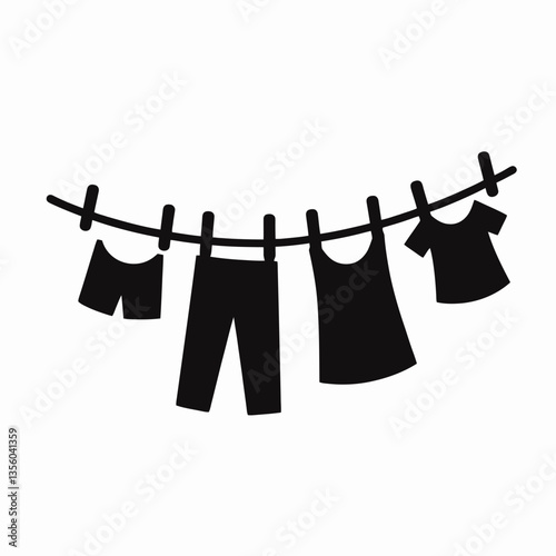 Clothesline silhouette in black on a white background